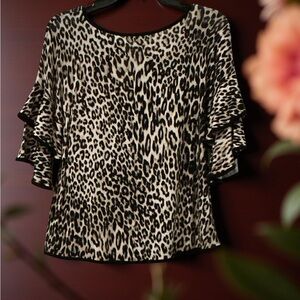 Leopard Spot Chic & Classy Top | Ruffle Sleeve | NWT Size PS | Fancy Top